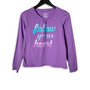 Faded Glory Long Sleeve T-Shirt Girls XL Purple Positivity Tee Inspirational Top
